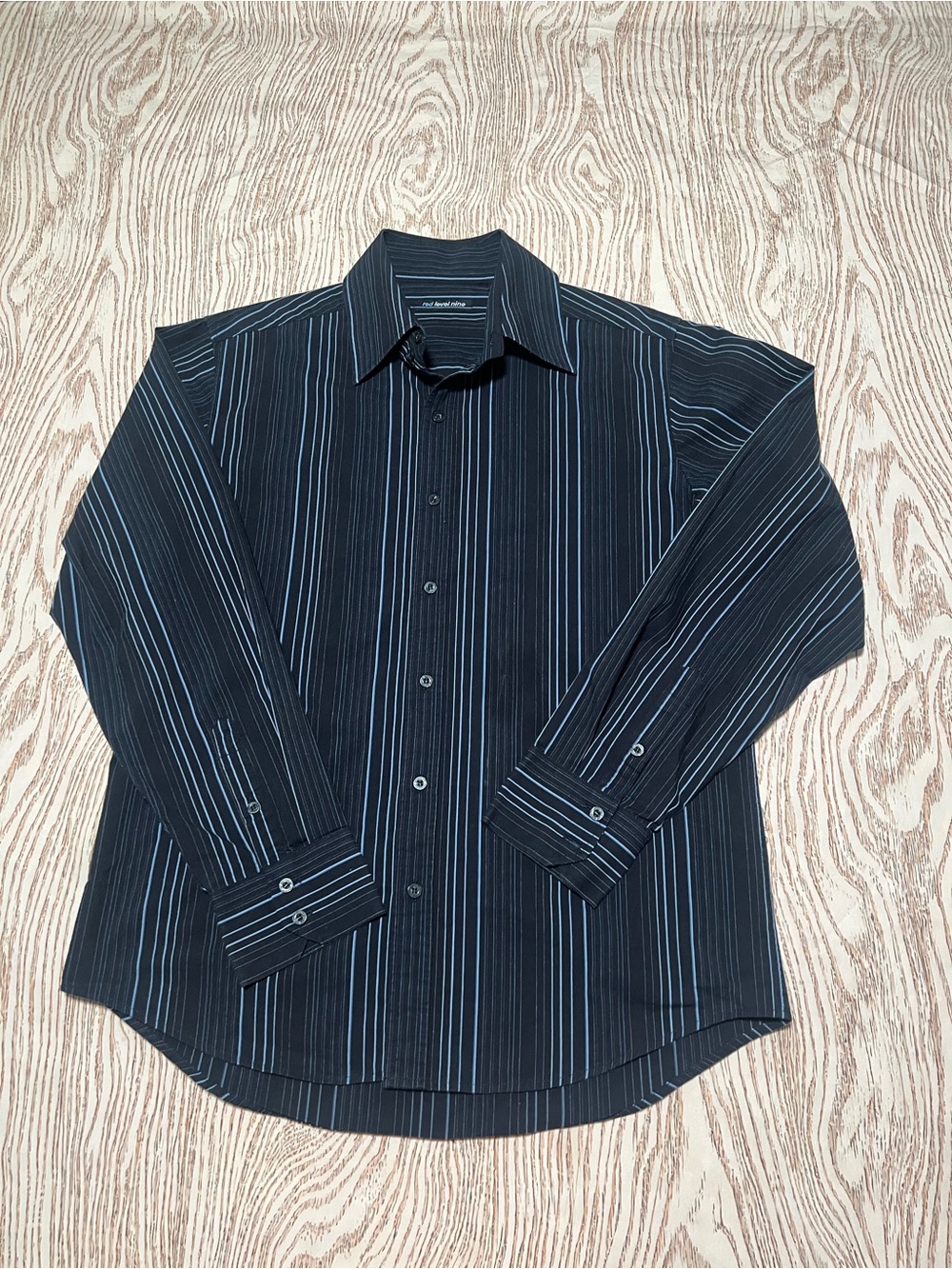 Red Level Nine Men’s L Striped Long Sleeve Shirt Navy Blue Stretch
